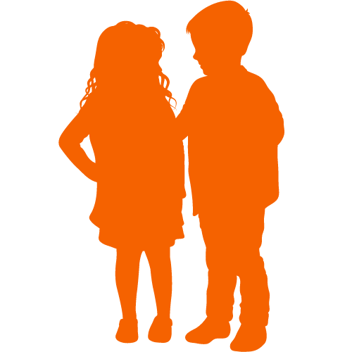 Silhouette of a girl and a boy facing each other, standing closely.